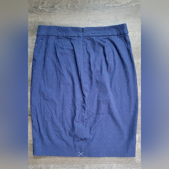 J. Crew The Pencil Skirt Women's 4 Blue w/ Red Polka Dots Midi Stretchy - Picture 2 of 9